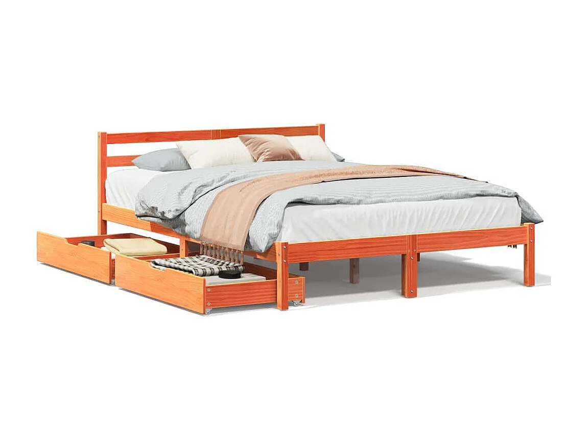 Cadre de lit sans matelas cire marron 150x200cm bois pin massif