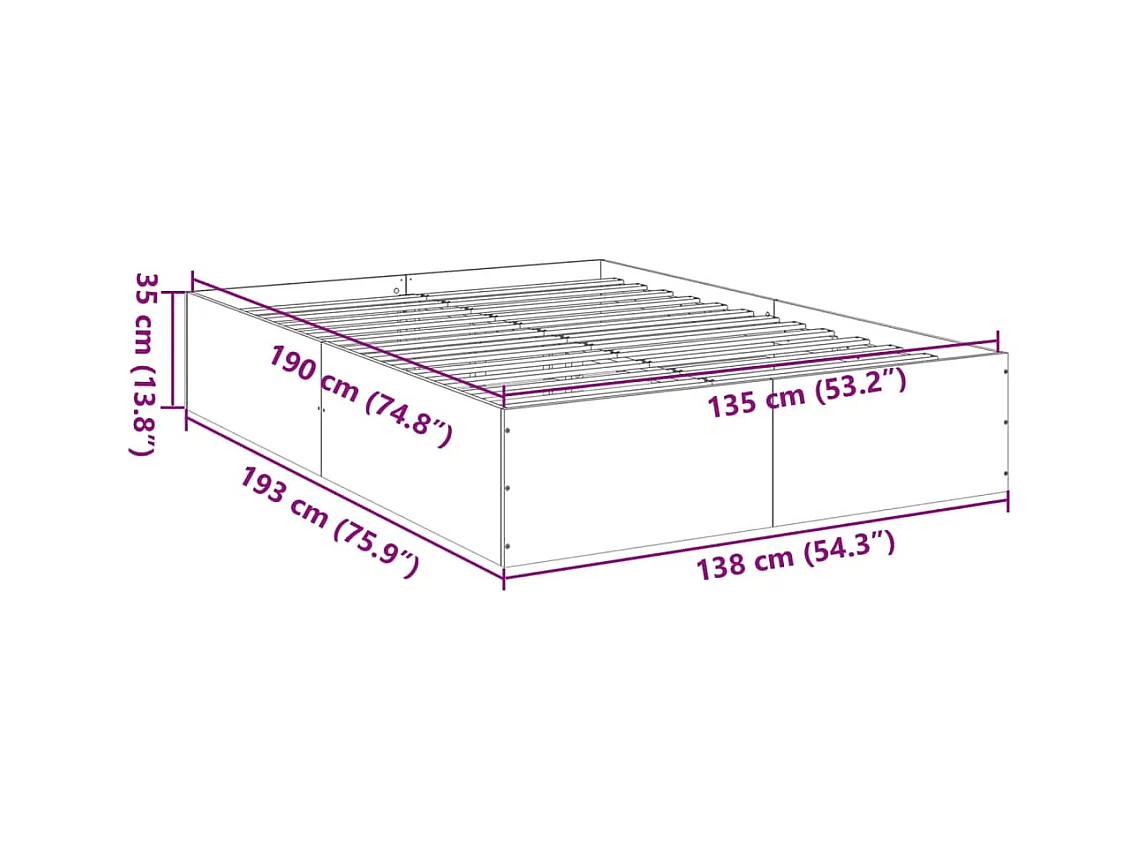 Cadre de lit sans matelas sonoma gris 135x190 cm