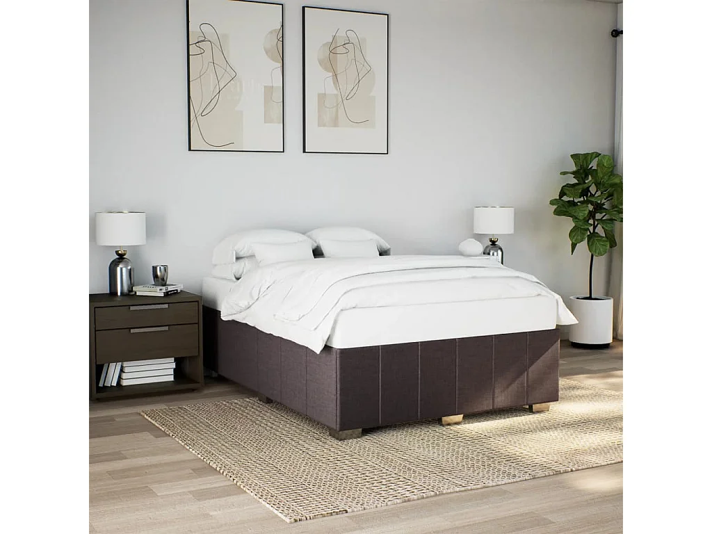 Cadre de lit sans matelas marron foncé 160x200 cm tissu