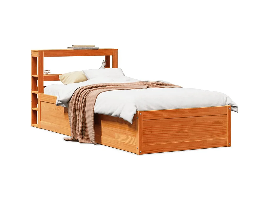 Bedframe met hoofdbord massief grenenhout wasbruin 90x190 cm