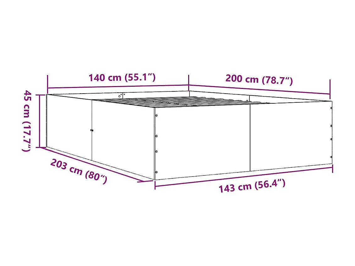 Estrutura de cama 140x200 cm derivados de madeira cinza sonoma