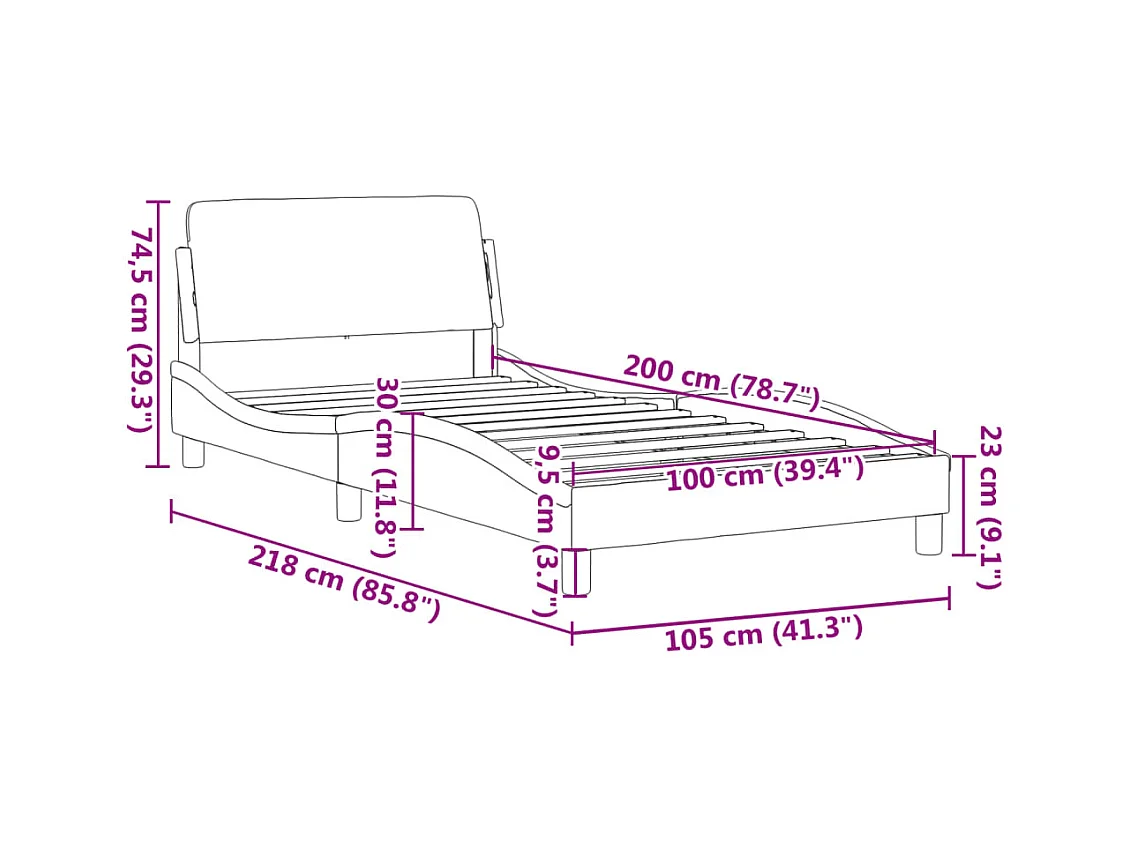 Cadre de lit sans matelas gris 100x200 cm similicuir
