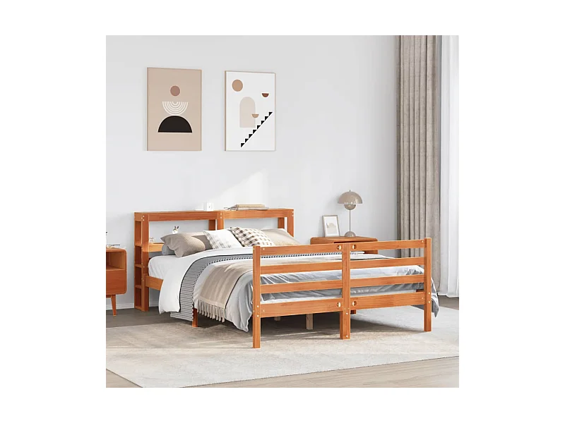 Cadre de lit sans matelas cire marron 135x190cm bois pin massif