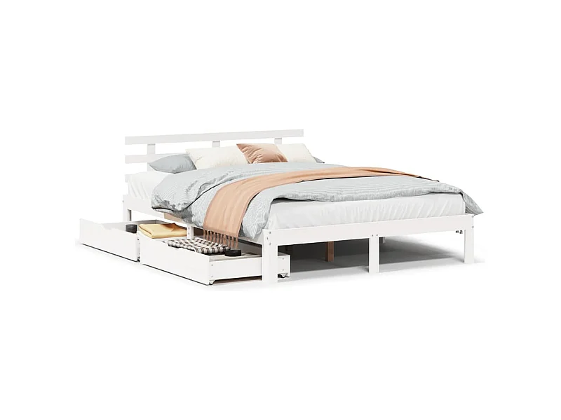 Cadre de lit avec tiroirs sans matelas blanc 150x200 cm