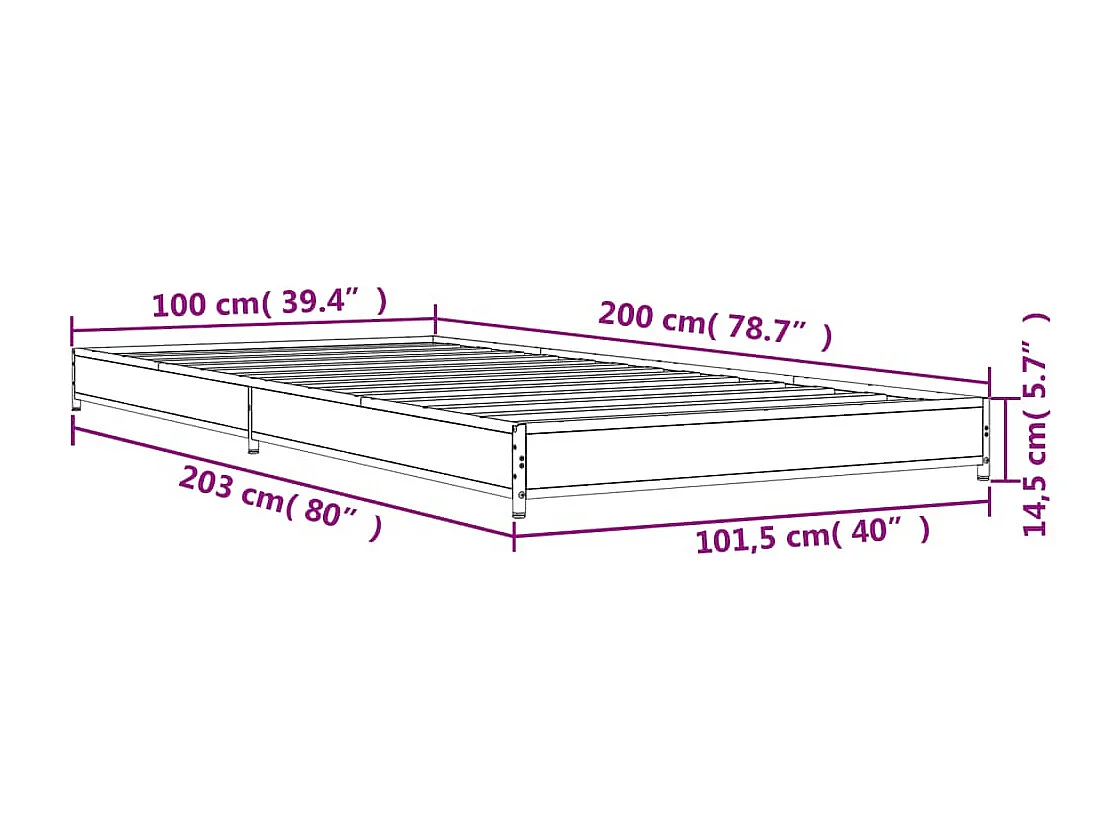 Bettgestell Sonoma-Eiche 100x200 cm Holzwerkstoff und Metall