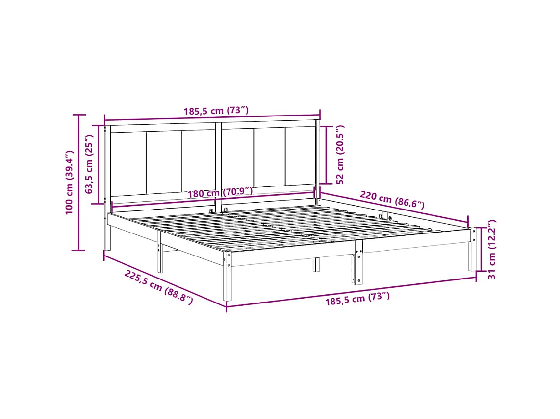 Cadre de lit sans matelas 100x200 cm bois massif de pin