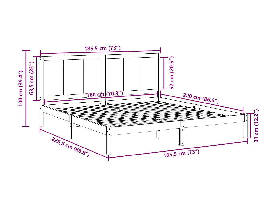 Cadre de lit sans matelas 100x200 cm bois massif de pin