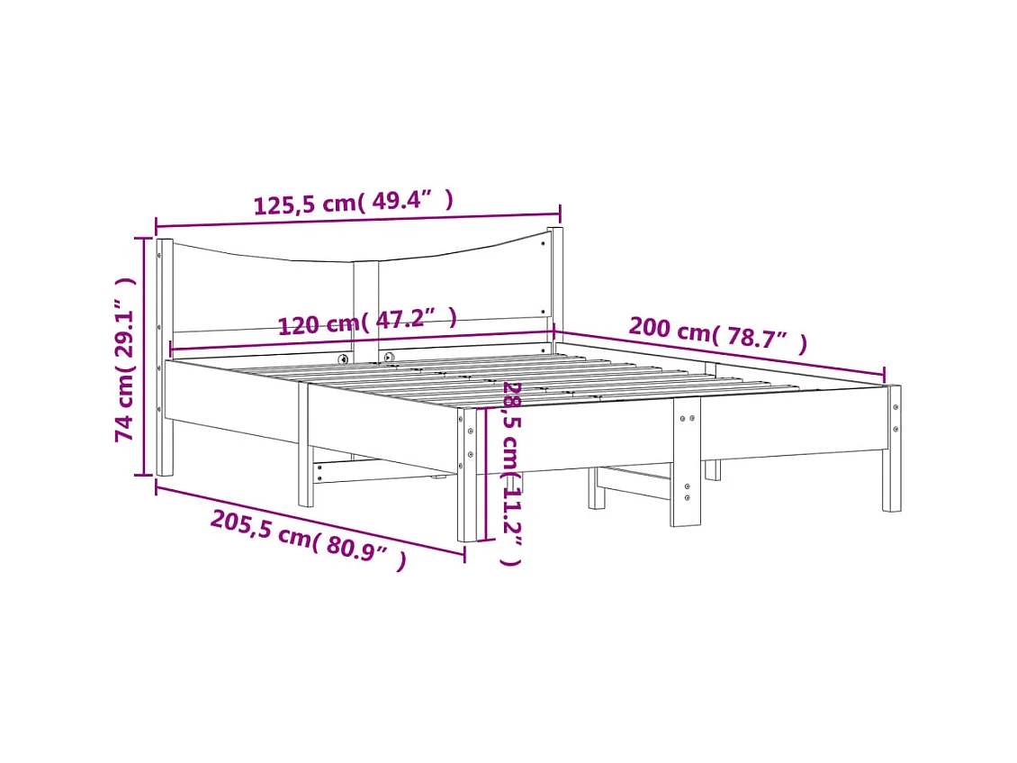 Cadre de lit sans matelas 120x200 cm bois de pin massif