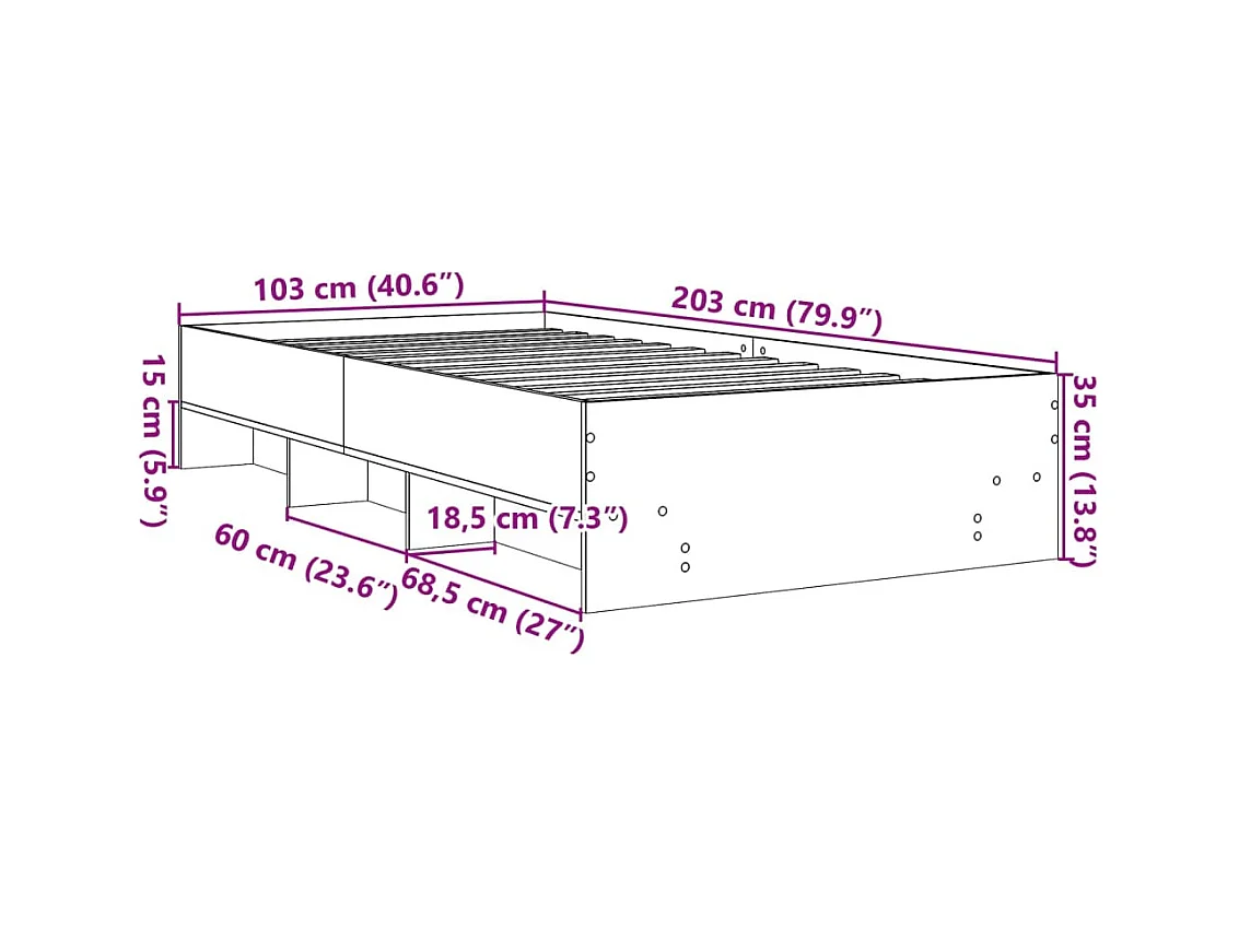 Cadre de lit sans matelas chêne fumé 100x200 cm bois ingénierie