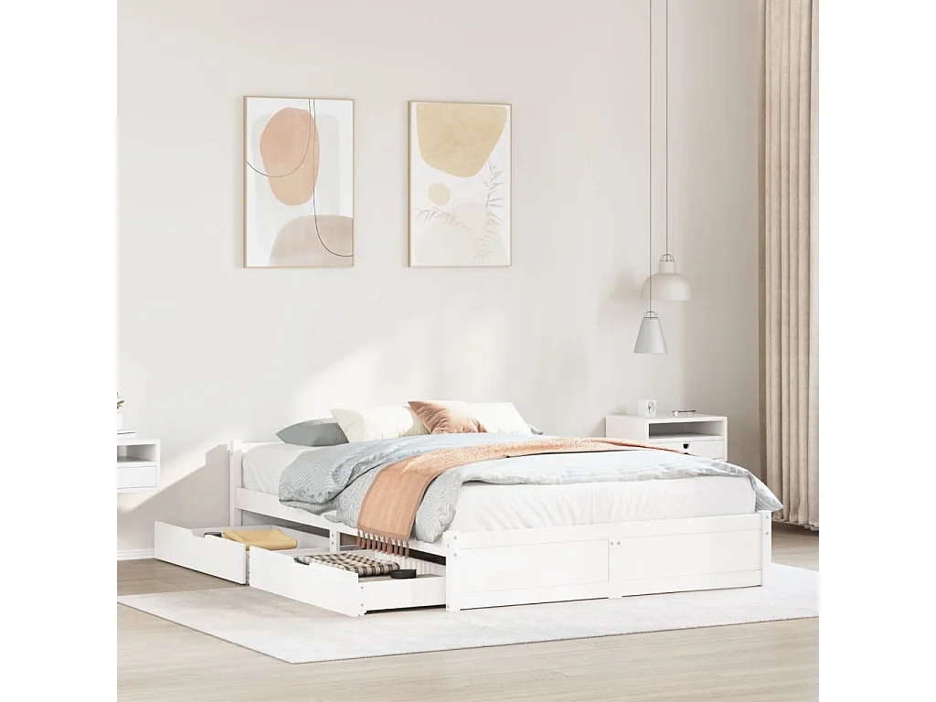 Estructura de cama sin colchón madera de pino blanca 140x190 cm