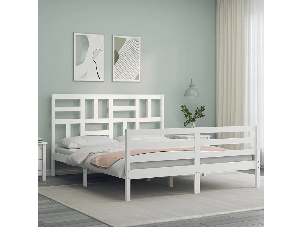 Cadre de lit sans matelas blanc bois de pin massif
