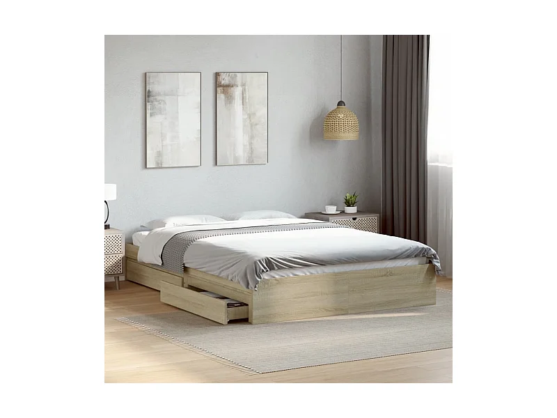 Cadre de lit avec tiroirs sans matelas chêne sonoma 160x200 cm