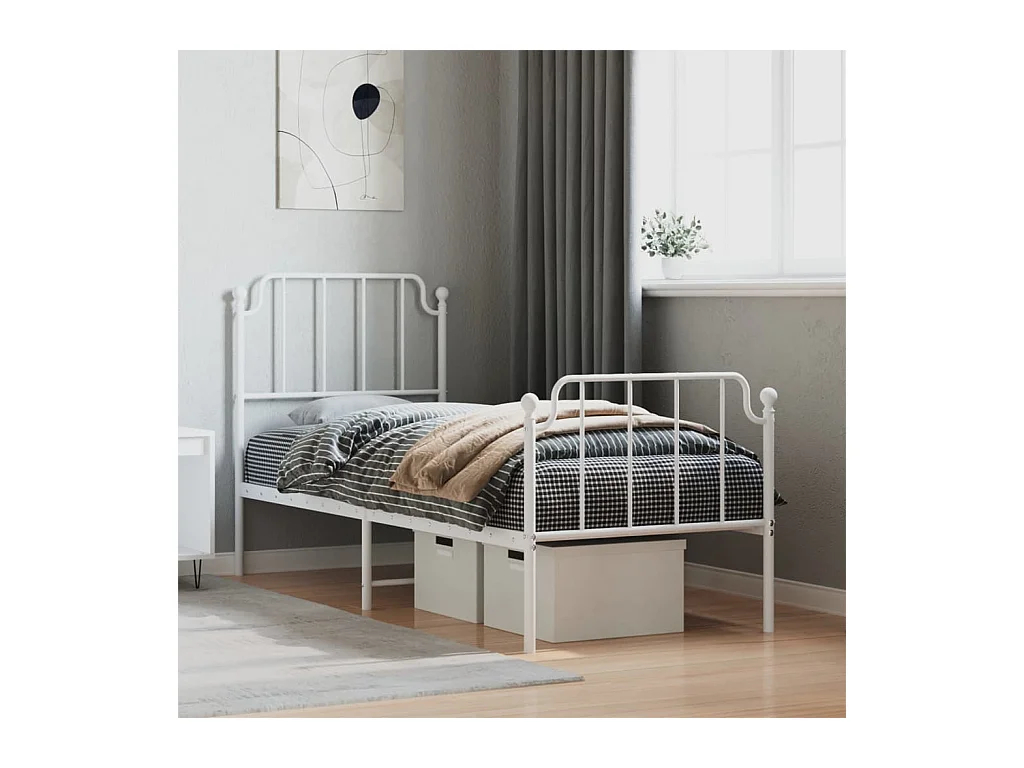 Giroletto con Testiera e Pediera Metallo Bianco 75x190 cm