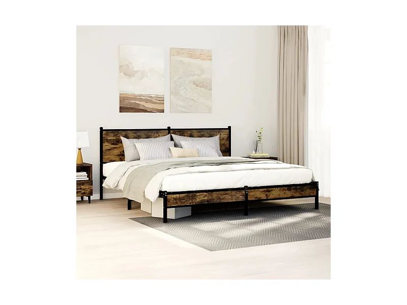Estrutura de cama sem colchão 180x200cm metal carvalho fumado