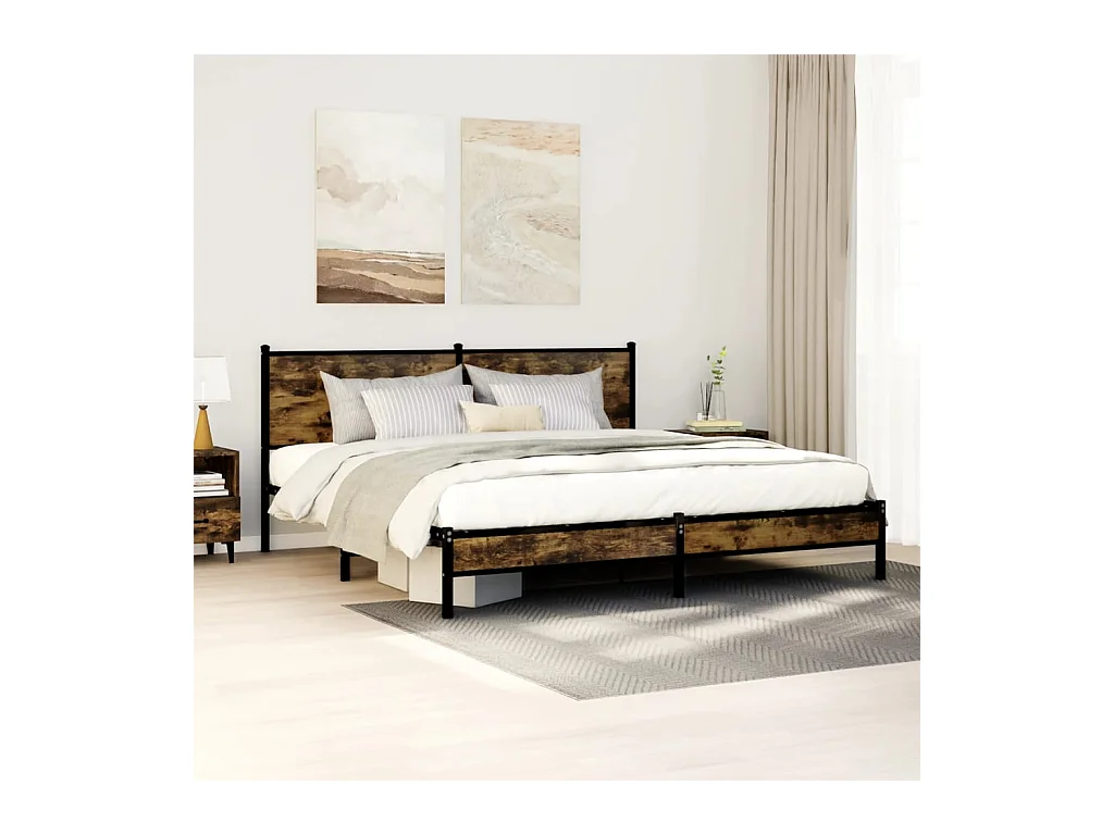 Estrutura de cama sem colchão 180x200cm metal carvalho fumado