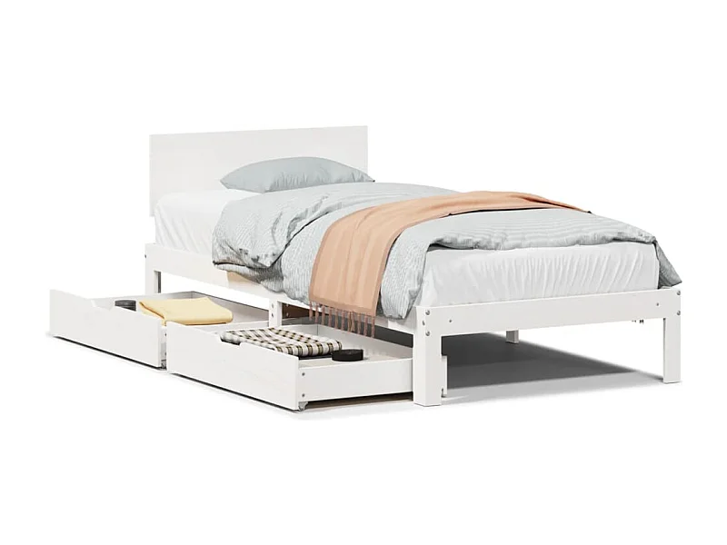 Cadre de lit avec tiroirs sans matelas blanc 90x200 cm