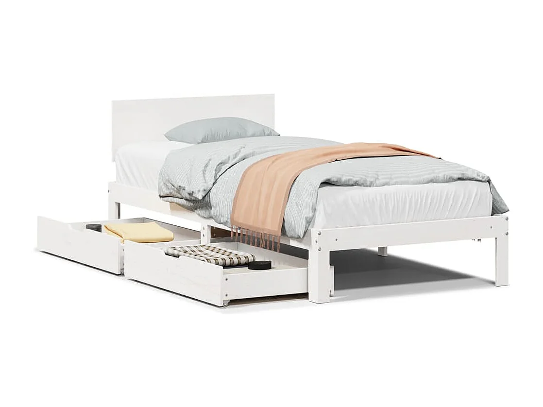 Giroletto con Cassetti Bianco 90x200 cm Legno Massello di Pino