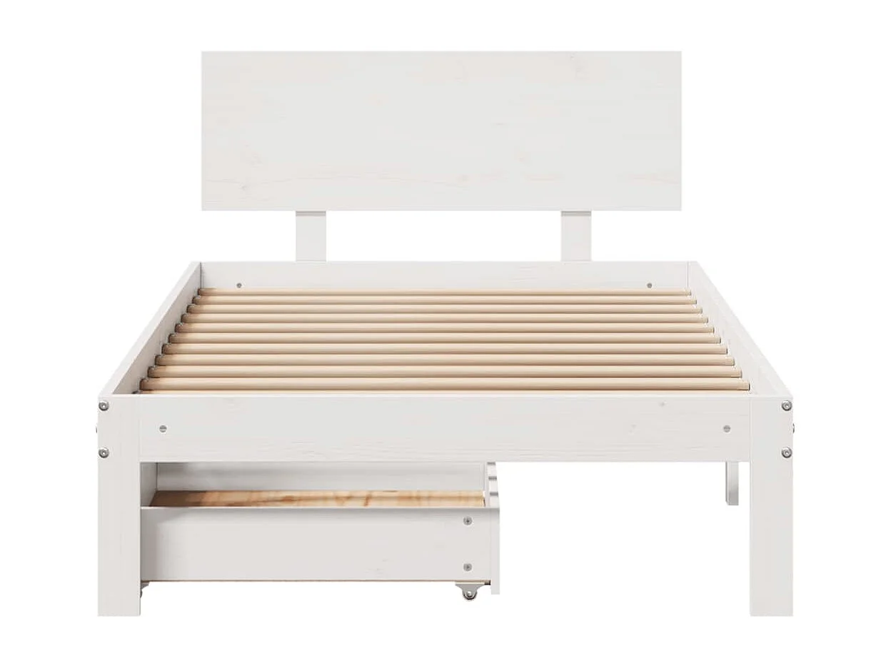 Giroletto con Cassetti Bianco 90x200 cm Legno Massello di Pino