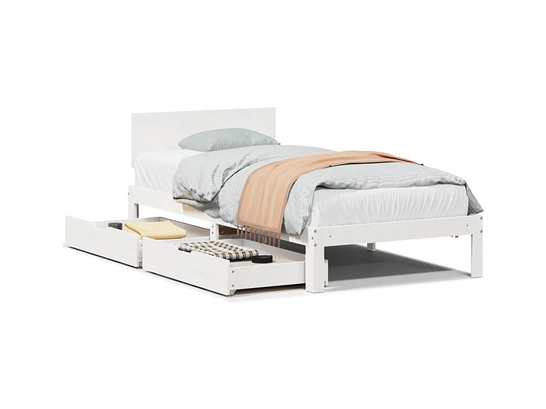 Bedframe met lades massief grenenhout wit 90x200 cm