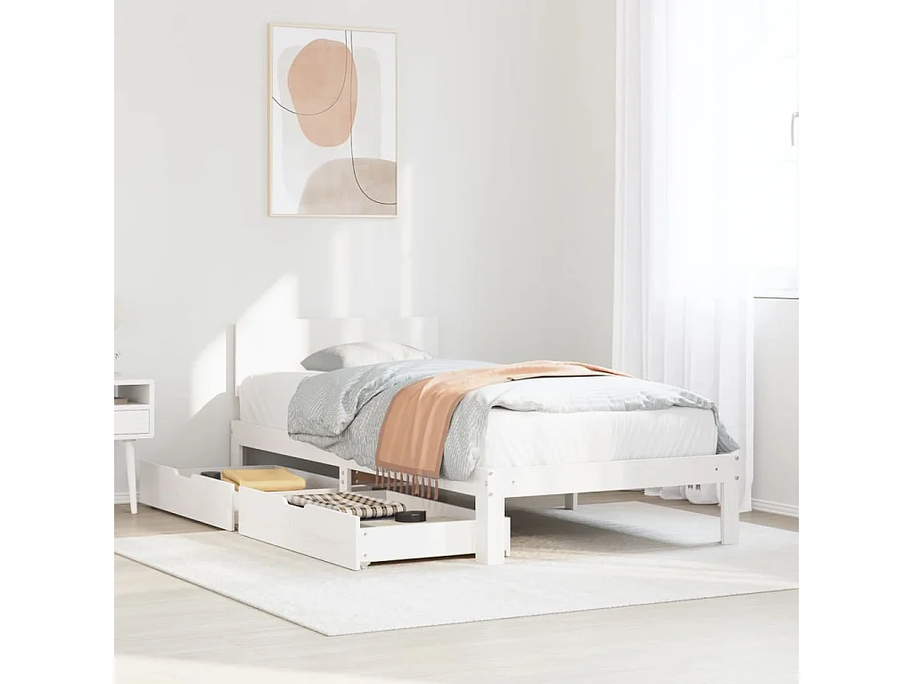 Bedframe met lades massief grenenhout wit 90x200 cm