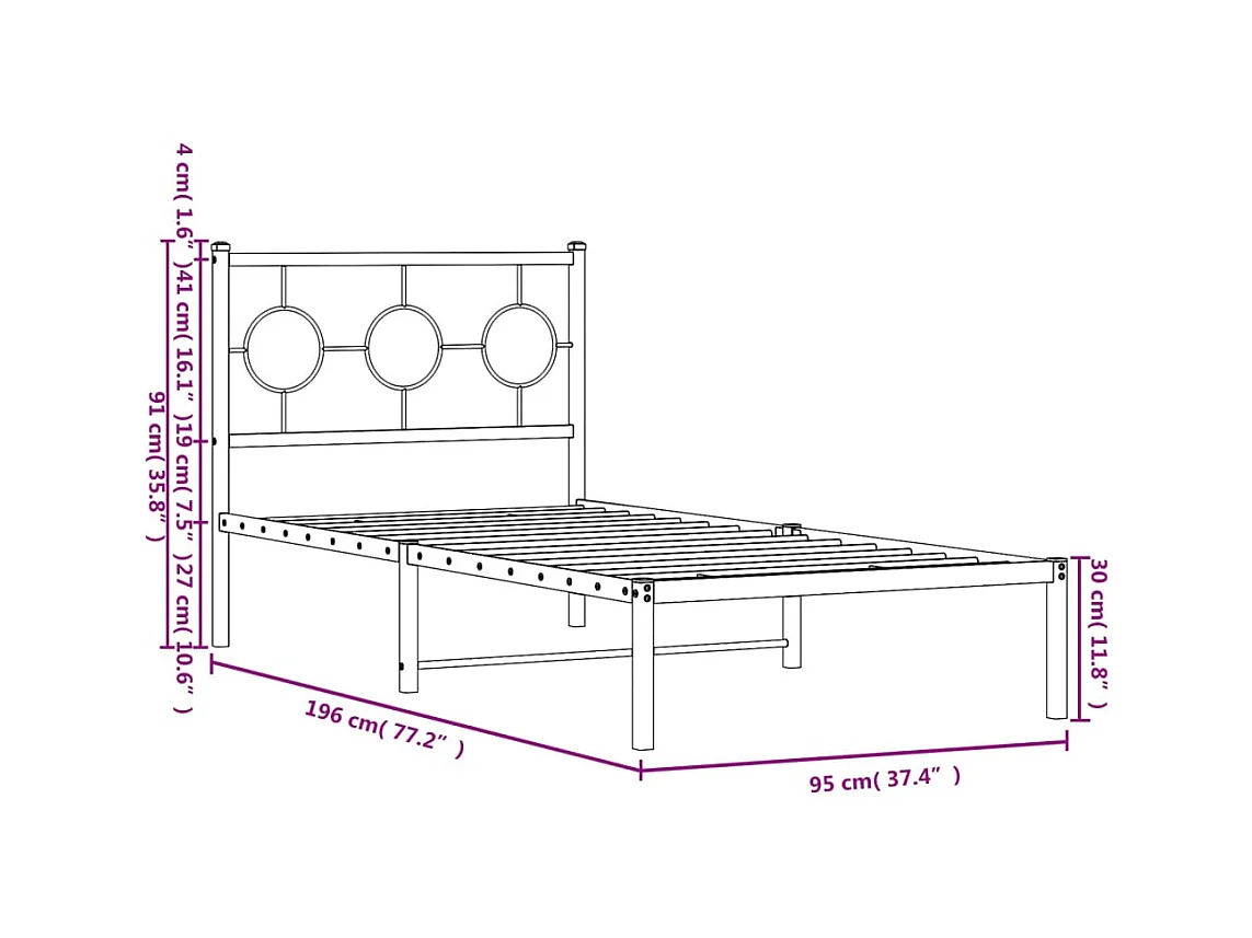 Giroletto con Testiera in Metallo Nero 90x190 cm
