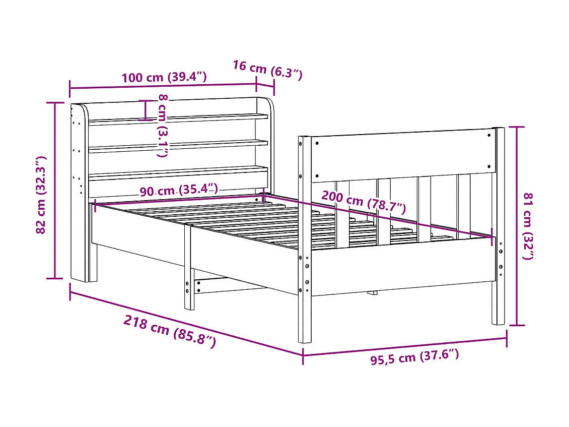 Letto senza Materasso Bianco 90x200 cm Legno Massello di Pino