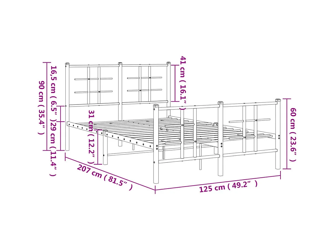 Estructura cama sin colchón con estribo metal blanco 120x200 cm