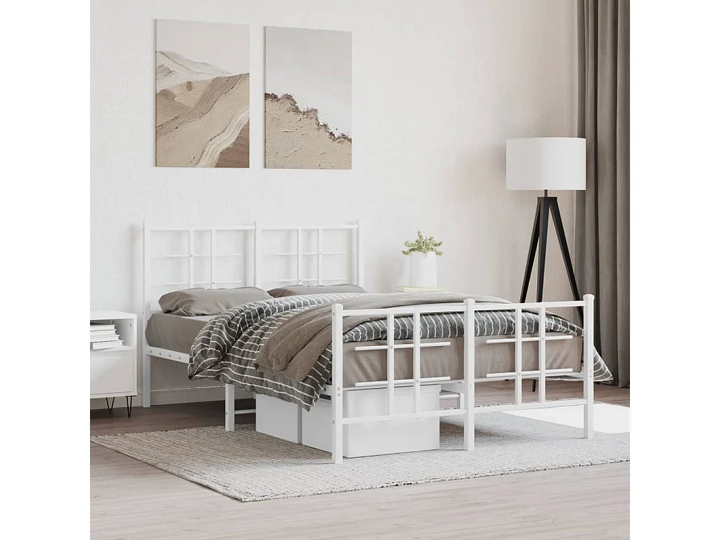 Estrutura de cama com cabeceira e pés 120x200 cm metal branco