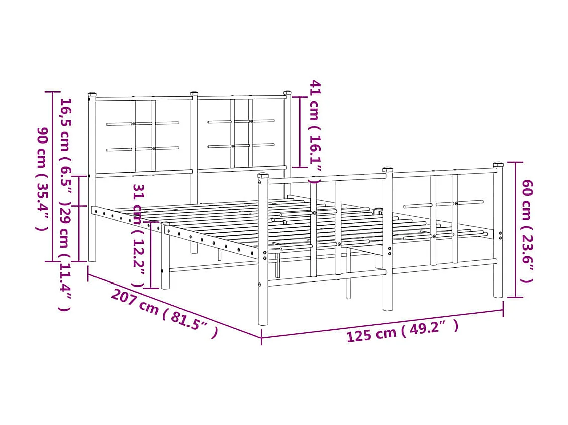 Estrutura de cama com cabeceira e pés 120x200 cm metal branco