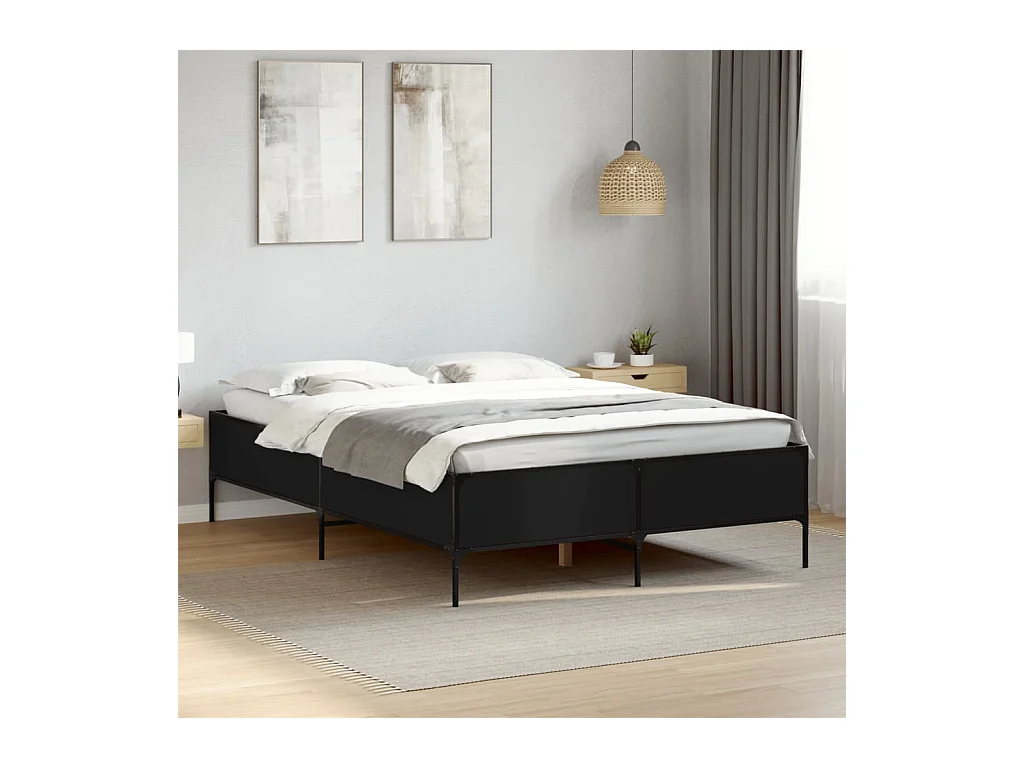 Bettgestell Schwarz 160x200 cm Holzwerkstoff und Metall
