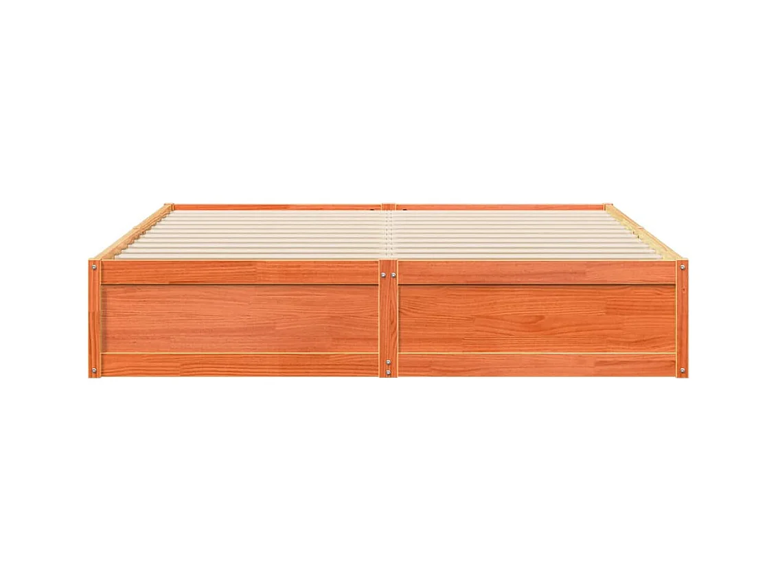 Cama sin colchón madera maciza de pino marrón cera 200x200 cm