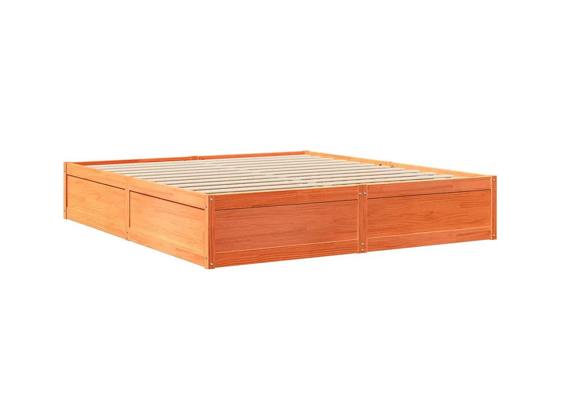 Cama sin colchón madera maciza de pino marrón cera 200x200 cm