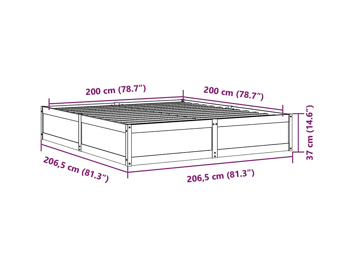 Cama sin colchón madera maciza de pino marrón cera 200x200 cm