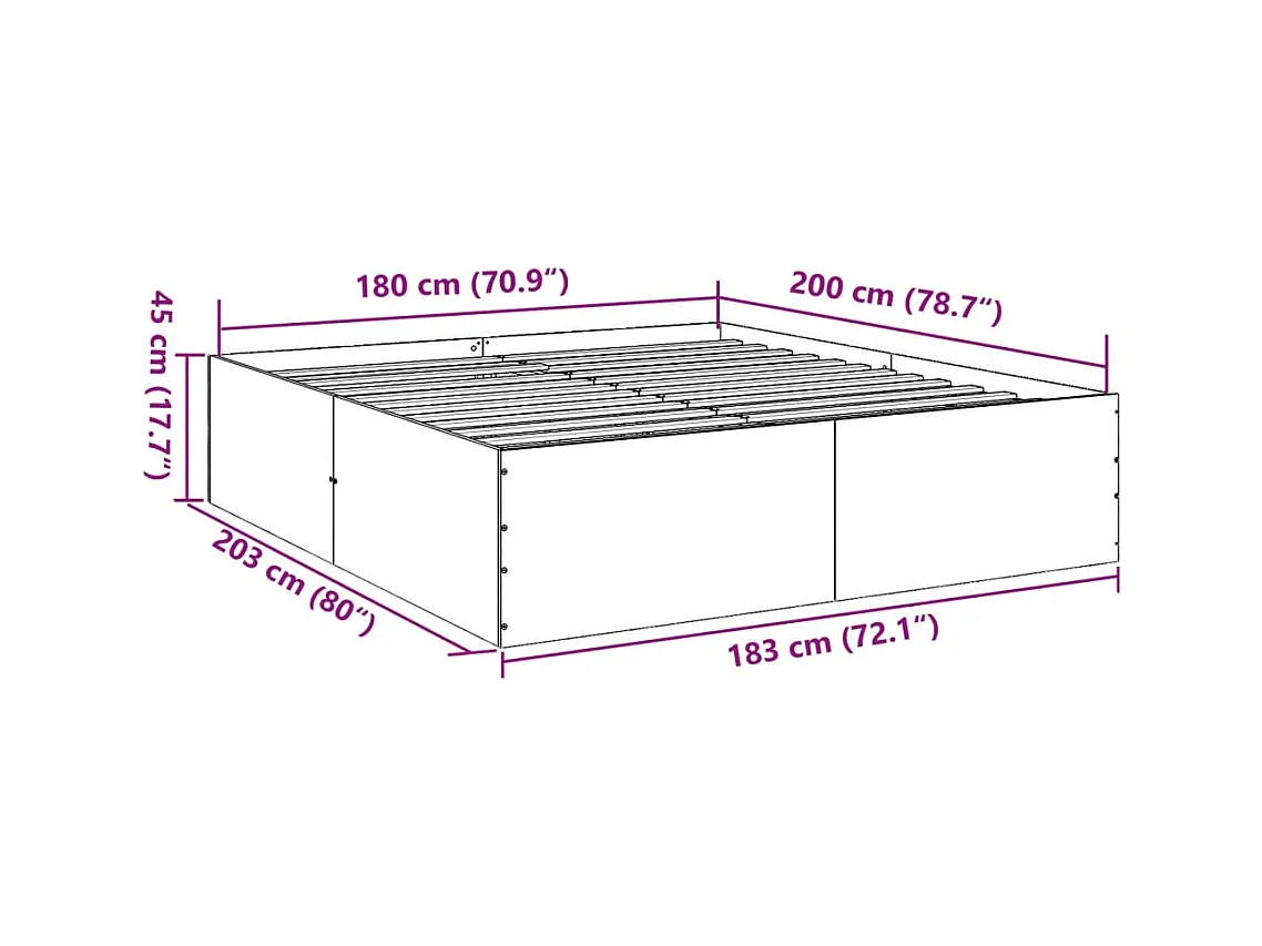 Cama sin colchón madera maciza de pino marrón cera 200x200 cm