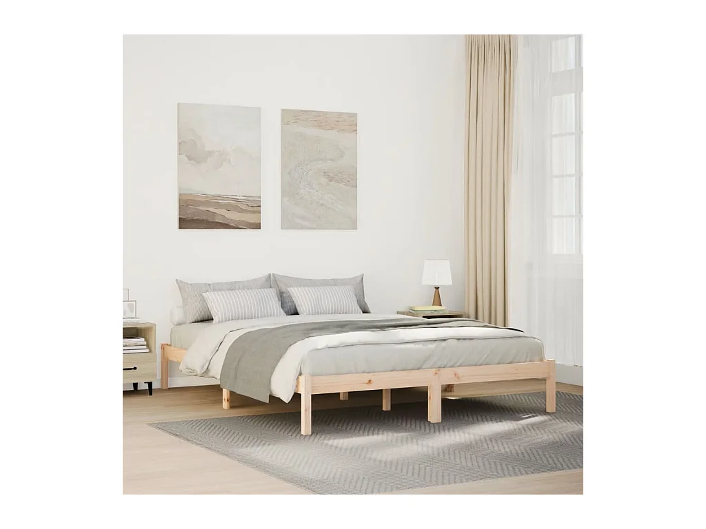 Cadre de lit extra long sans matelas 160x220 cm bois massif pin