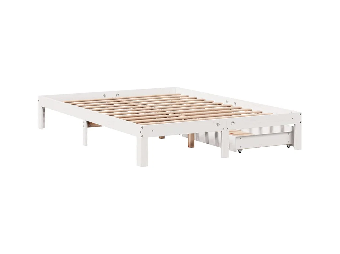 Bedframe met lades massief grenenhout wit 150x200 cm