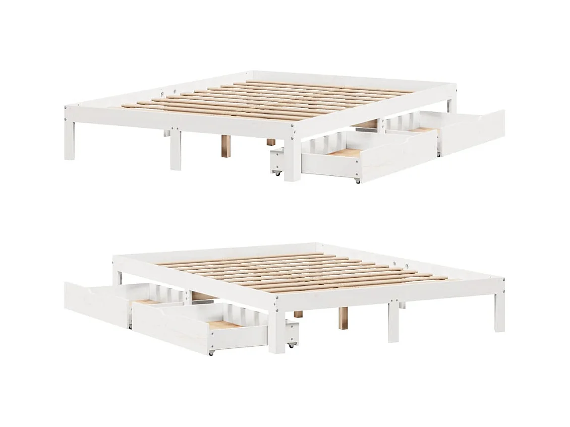 Bedframe met lades massief grenenhout wit 150x200 cm