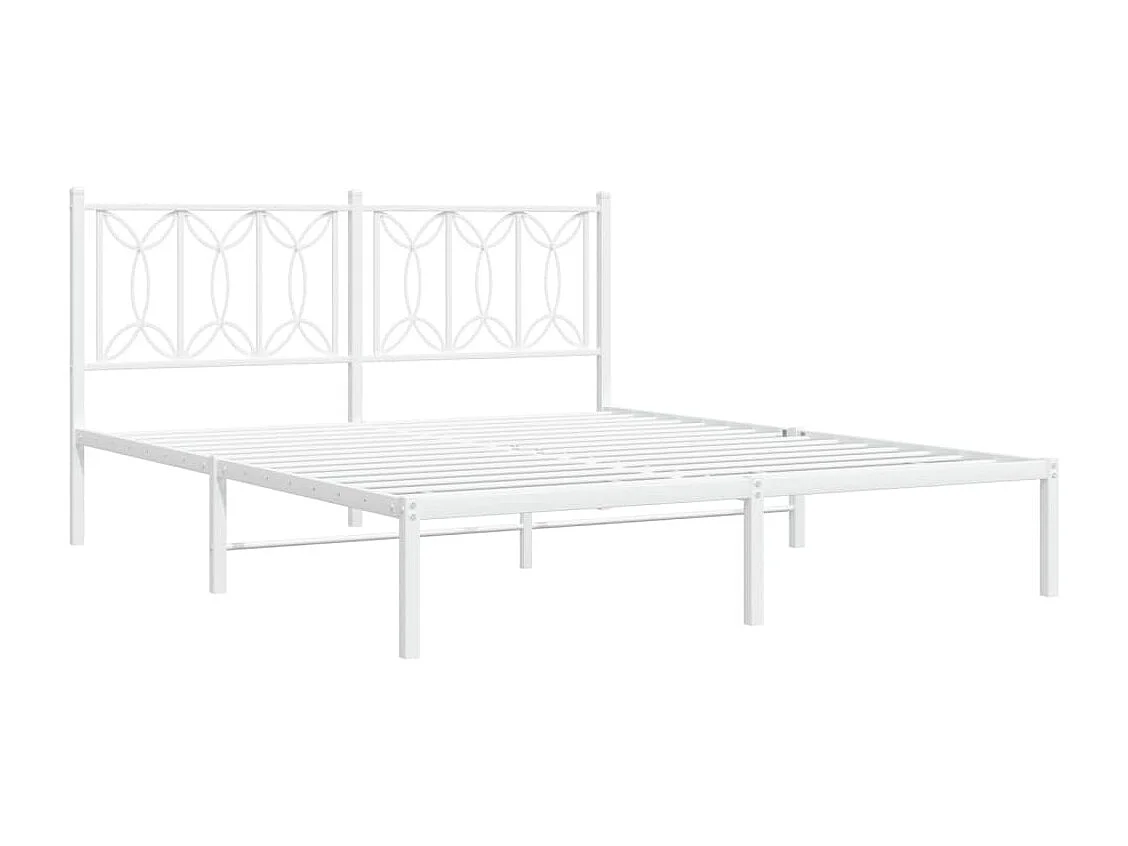 Cadre de lit métal sans matelas et tête de lit blanc 160x200 cm
