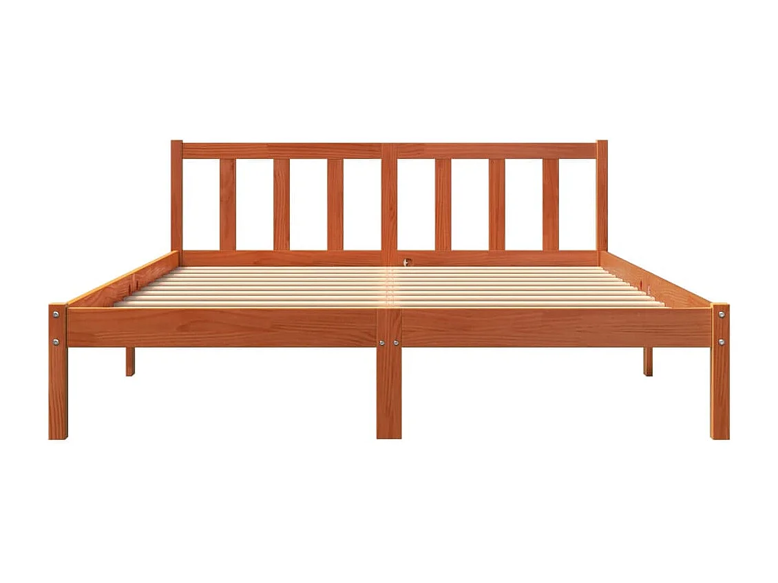 Cama sin colchón madera maciza pino marrón cera 150x200 cm