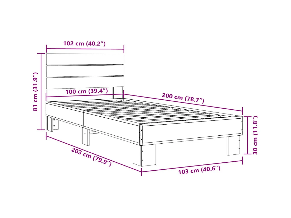 Cadre de lit sans matelas chêne fumé 100x200 cm