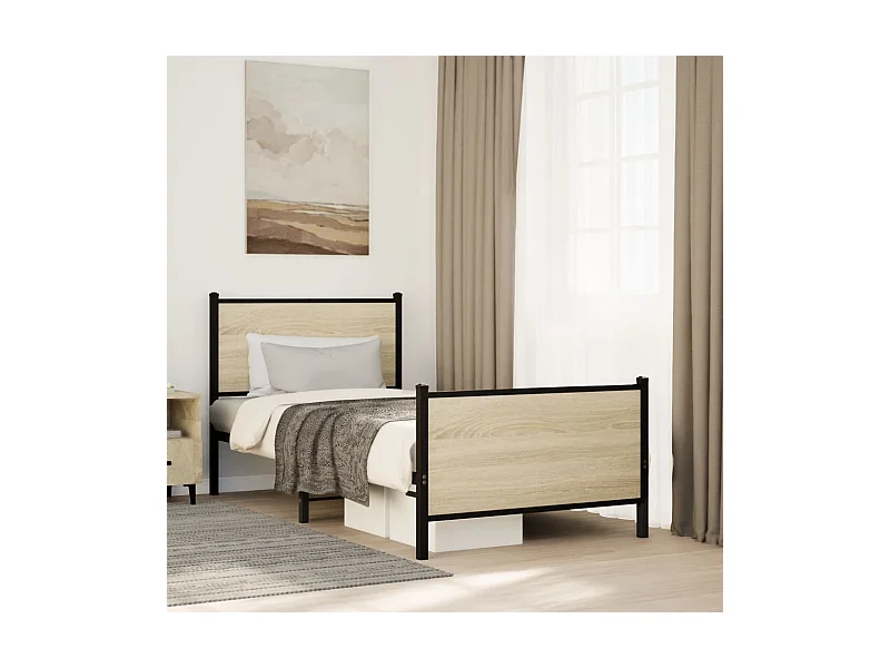 Estructura de cama sin colchón metal roble Sonoma 90x190 cm