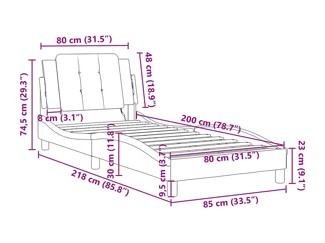 Giroletto con Testiera Bianco 80x200 cm in Similpelle