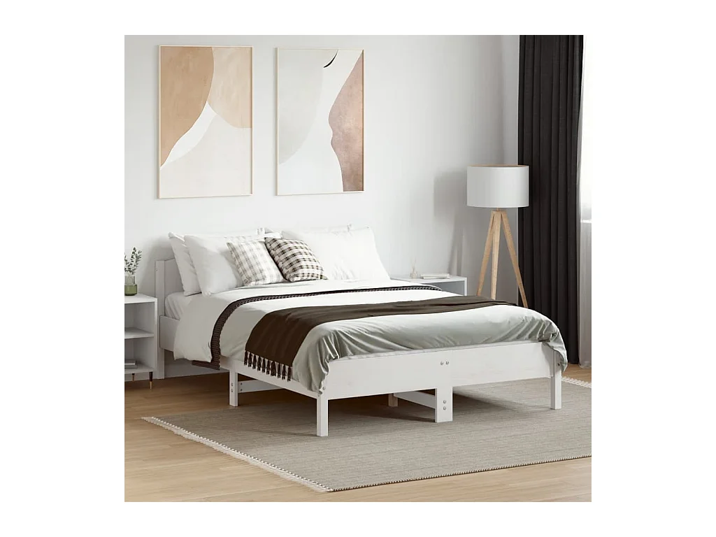 Letto senza Materasso Bianco 120x190 cm Legno Massello di Pino