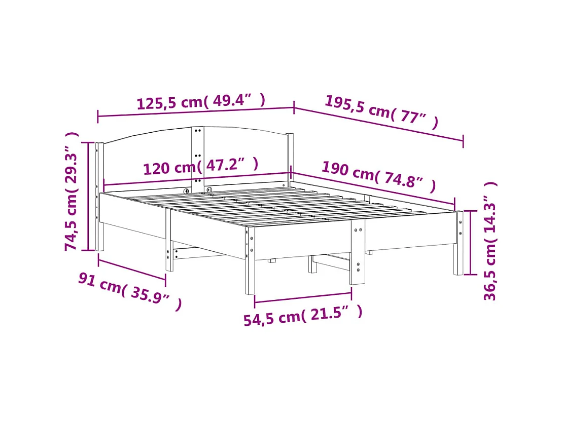Letto senza Materasso Bianco 120x190 cm Legno Massello di Pino