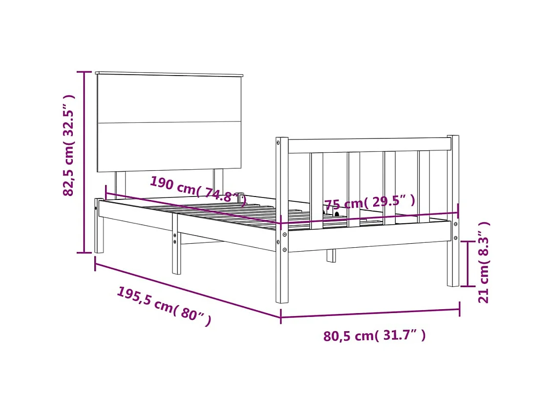 Cadre de lit sans matelas bois de pin massif