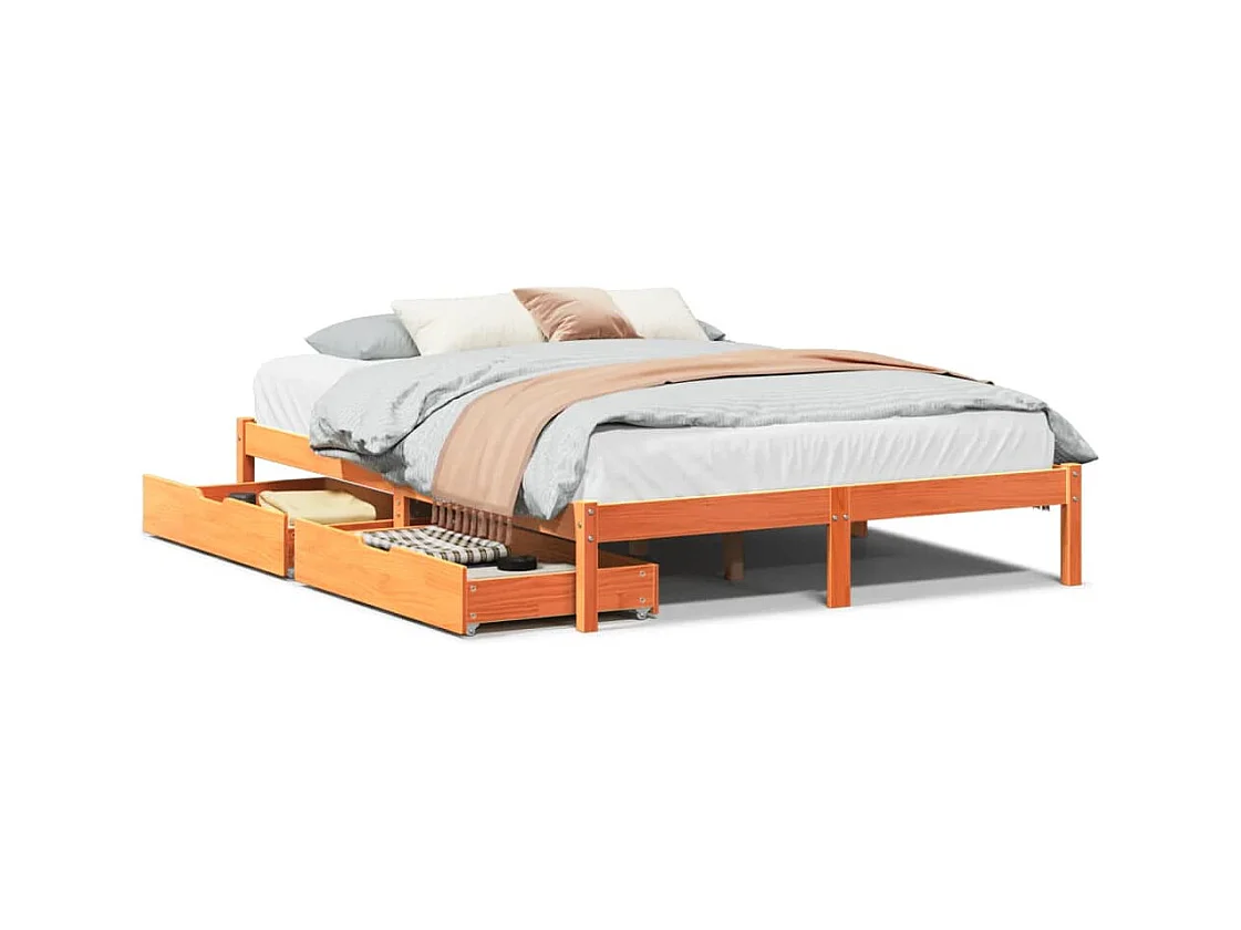 Massivholzbett ohne Matratze Wachsbraun 135x190 cm Kiefernholz