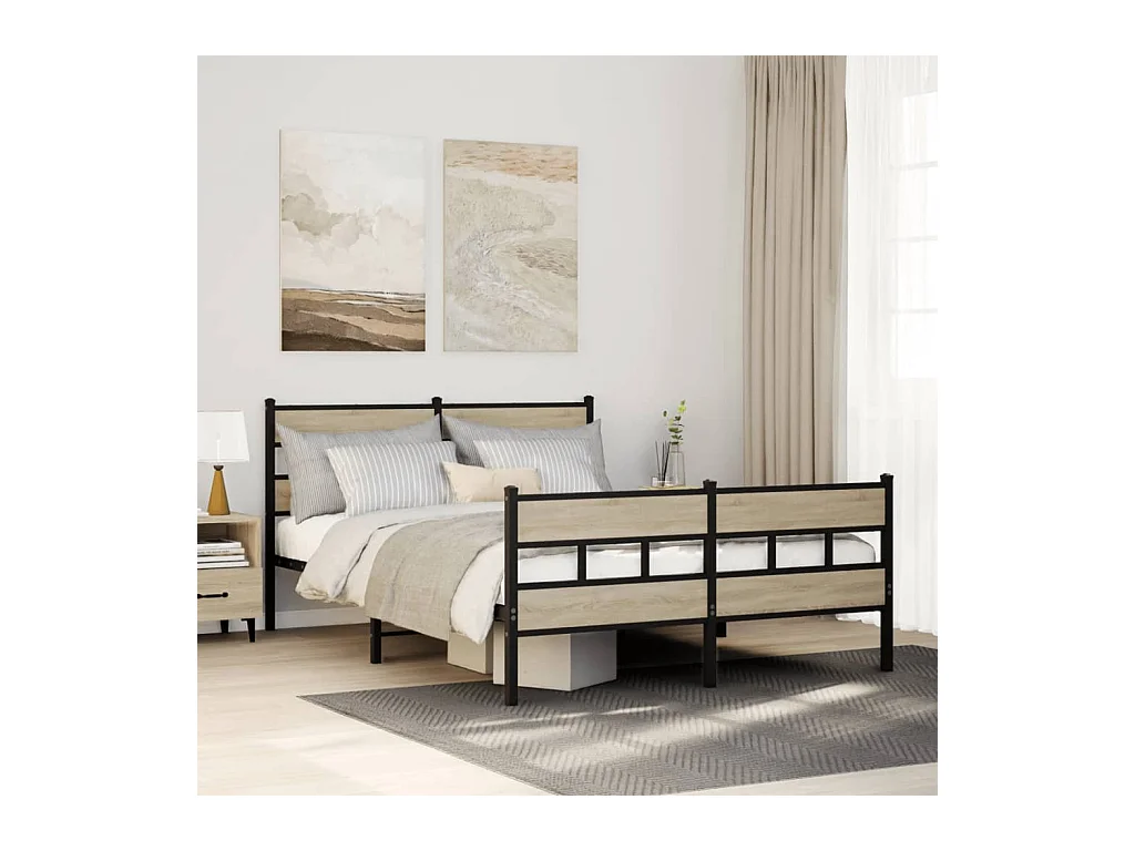 Metallbett ohne Matratze Sonoma-Eiche 140x190 cm