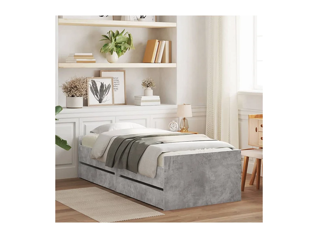 Bedframe met lades betongrijs 75x190 cm Small Single