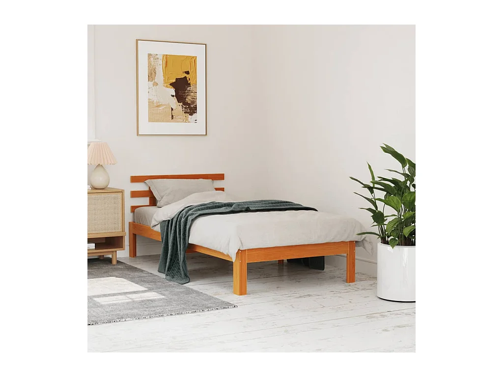 Cadre de lit sans matelas cire marron 100x200cm bois pin massif