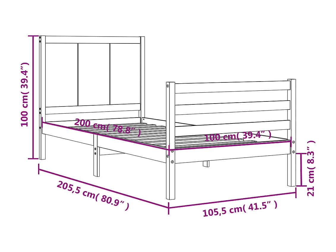 Cadre de lit sans matelas cire marron 100x200cm bois pin massif